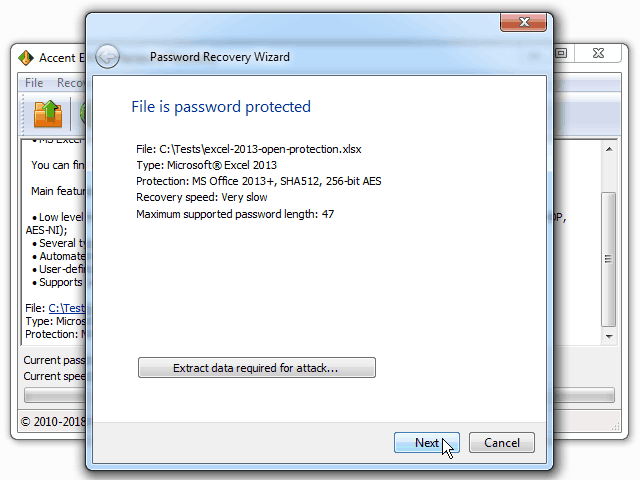 Click to view Accent EXCEL Password Recovery 7.7 screenshot
