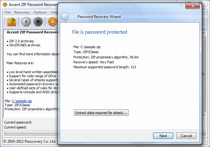Accent ZIP Password Recovery Screenshot