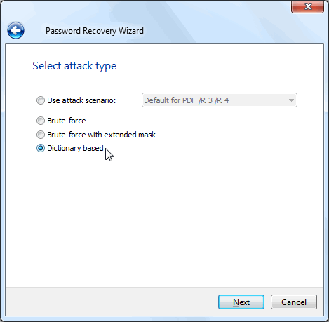 Choose dictionary based attack