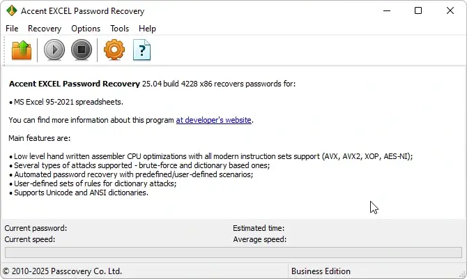Main AccentEPR window after launching the program
