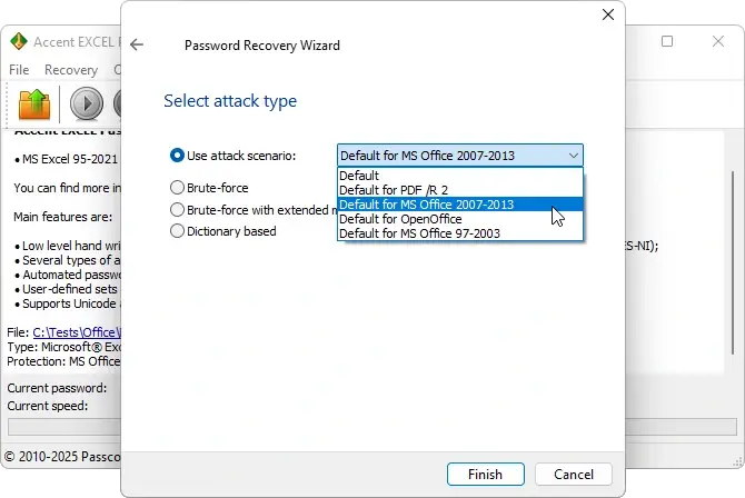 AccentEPR window with password attack options