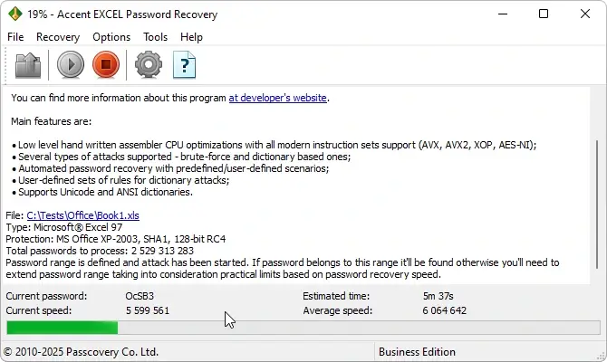 AccentEPR window during password recovery