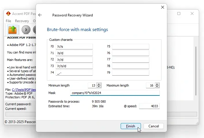 Positional mask setup window in AccentPPR